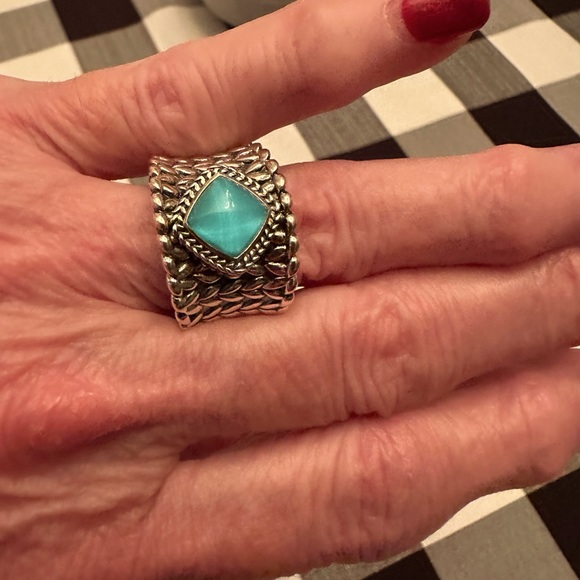 JAI sterling silver turquoise basket weave ring
